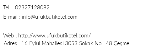 Ufuk Butik Otel telefon numaralar, faks, e-mail, posta adresi ve iletiim bilgileri